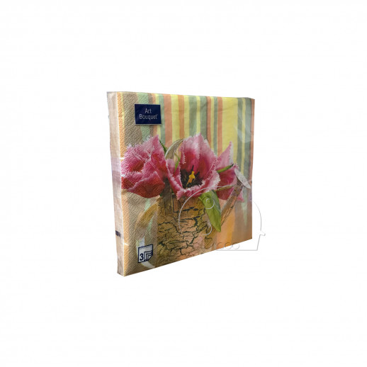 Салфетка 33*33 3сл 20л Bouguet Натюрморт с тюльпанами(12) Купить оптом и врозницу Салфетка 33*33 3сл 20л Bouguet Натюрморт с тюльпанами(12) в интернет магазине в СПб