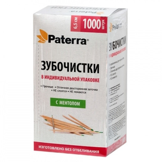 Зубочистки в инд.уп. 1000шт МЕНТОЛ (40) ПАТЕРРА Купить оптом и врозницу Зубочистки в инд.уп. 1000шт МЕНТОЛ (40) ПАТЕРРА в интернет магазине в СПб